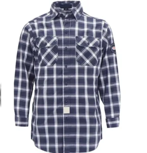 Men Fire Retardant Safety Work Shirts NFPA2112 CAT2 100% Cotton Long Sleeve Plaid Flame Resistant FR Shirts for Welding