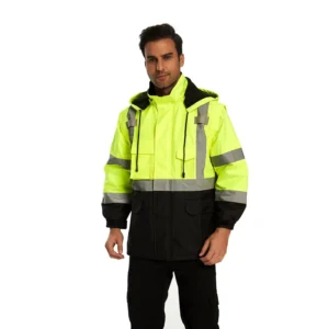 Men Hi Vis Reflective Safety Jacket Waterproof Fleece Lined Winter Work Coat Custom Logo Construction Traffic Duty Workwear