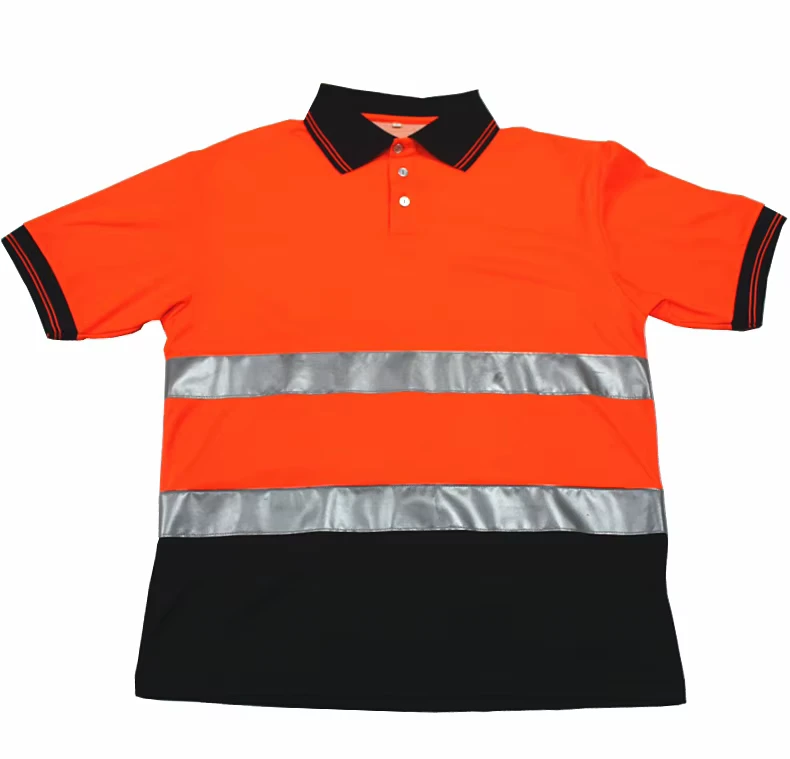 Men Hi Vis Safety Work Shirt Orange Short Sleeve Dry Fit Construction Breathable Polyester Plus Size Available Workwear