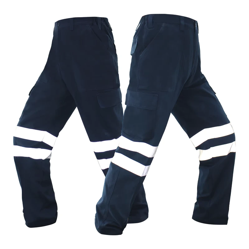 Men High Quality 100% Cotton Reflective Safety Workwear Protective Cargo Work Pants for Construction Worker