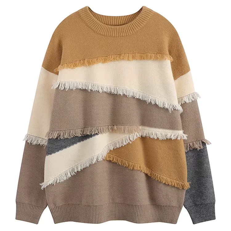 Men Jacquard Sweater Distressed Effect Knitwear Pullover Crew Neck Knitted Jumper Winter Knit Sweater Men