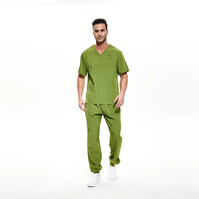 Men Medical Scrubs Set Short Sleeve V neck Scrubs Tops Jogger Pants Nursing Uniform Outfits Custom Logo