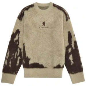 Men Mohair Knitted Sweater Custom Fray Jacquard Fuzzy Knit Pullover Winter Sweater