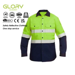 Men Quick Dry Fit High Visibility Custom Workwear Fluorescent Class 3 Safety Shirts With Reflective Tape