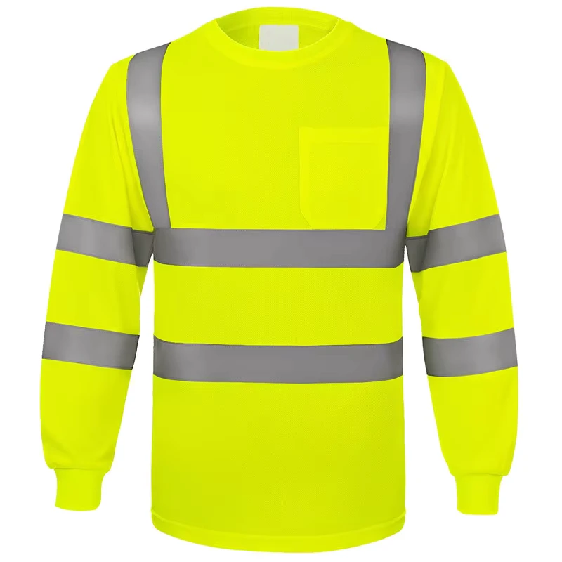 Men Reflective Long Sleeve t Shirt 100% Polyester Hi Vis t Shirt Custom Printing Men Reflective Work Safety T shirt