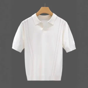 Men Summer T-shirt Thin Knitted Ice Silk New Youth Luxury Spring Lapel Short-sleeved POLO Shirt for Men