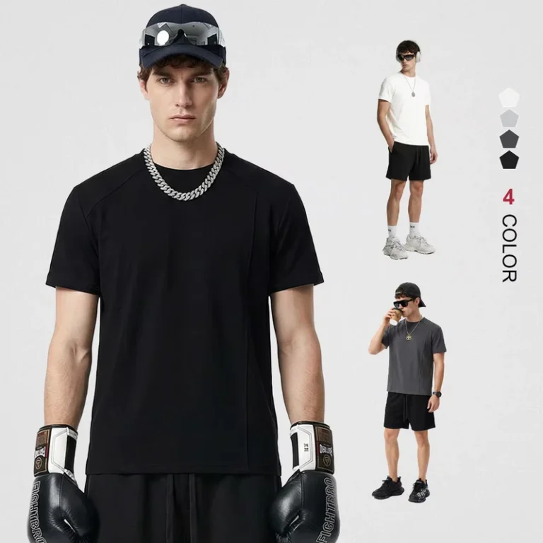 Men-T-Shirt-220GSM-Lyocell-Cotton-Cool-Feeling-Splicing-Design-Short-Sleeve-Sport-Slim-Casual-Breathable-Tshirt