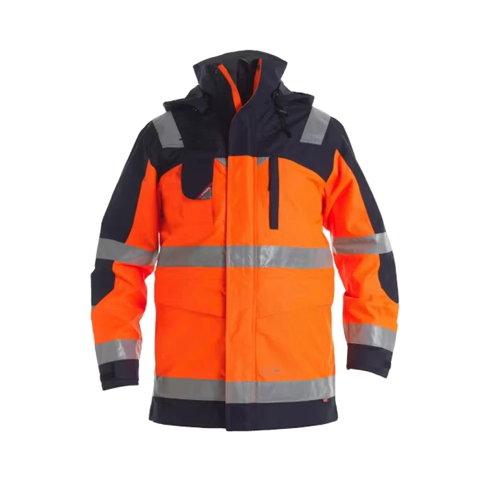 Men Two Tone Winter Work Jackets Safety Reflective Orange Yellow Hi Viz Polyester Windproof