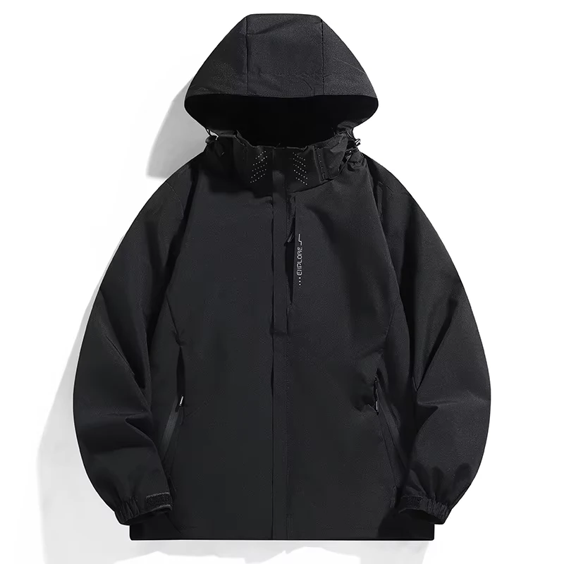 Men Women Spring Autumn Thin Single Layer Windproof Waterproof Breathable Solid Hooded Sporty Polyester Outdoor Jacket