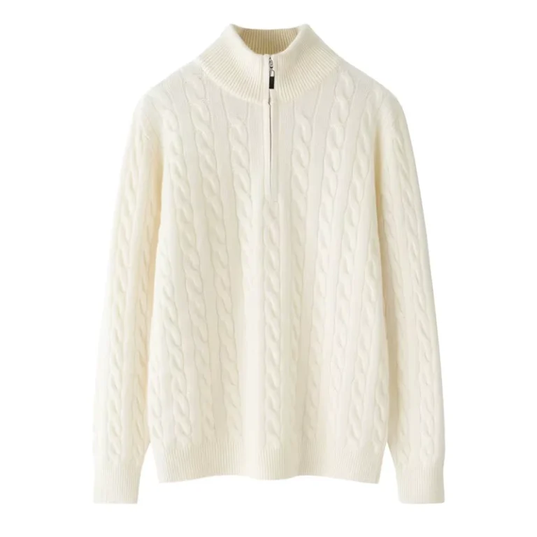 Mens-1-4-Zipper-Cashmere-Sweater-Long-Sleeve-Cable-Knit-Pullover-Casual-Soft-Warm-Luxury-Half-Height-Knitwear