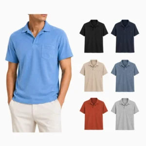 Men’s 100% Bamboo Fiber Knitted Polo Shirt Bullough Pattern Towel Embroidery