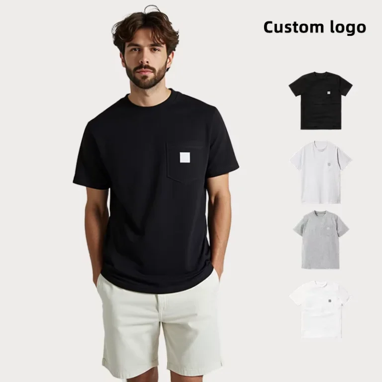 Mens-100-Cotton-180GSM-Slim-Fit-Pocket-T-Shirt-Custom-Logo-Single-Jersey