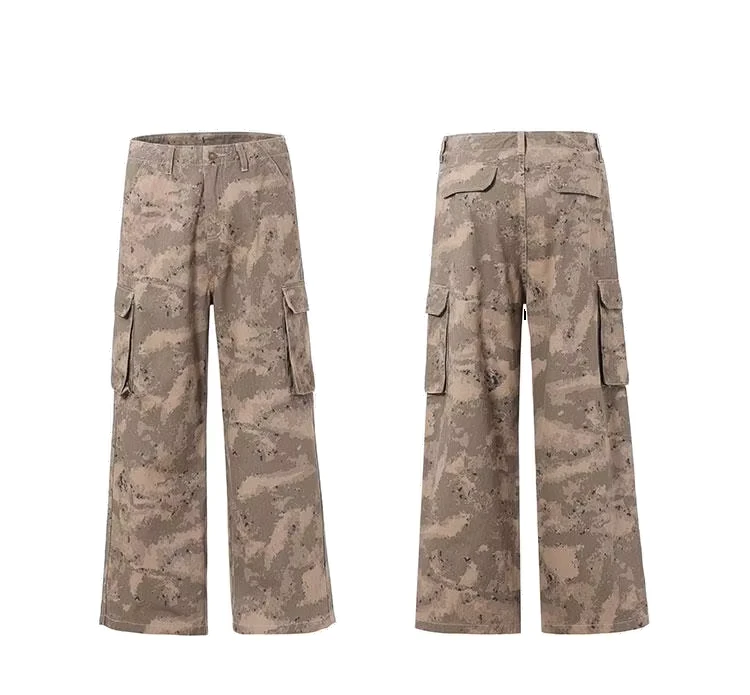 Mens-100-Cotton-Camouflage-Casual-Pants-Lightweight-Loose-Wide-Leg