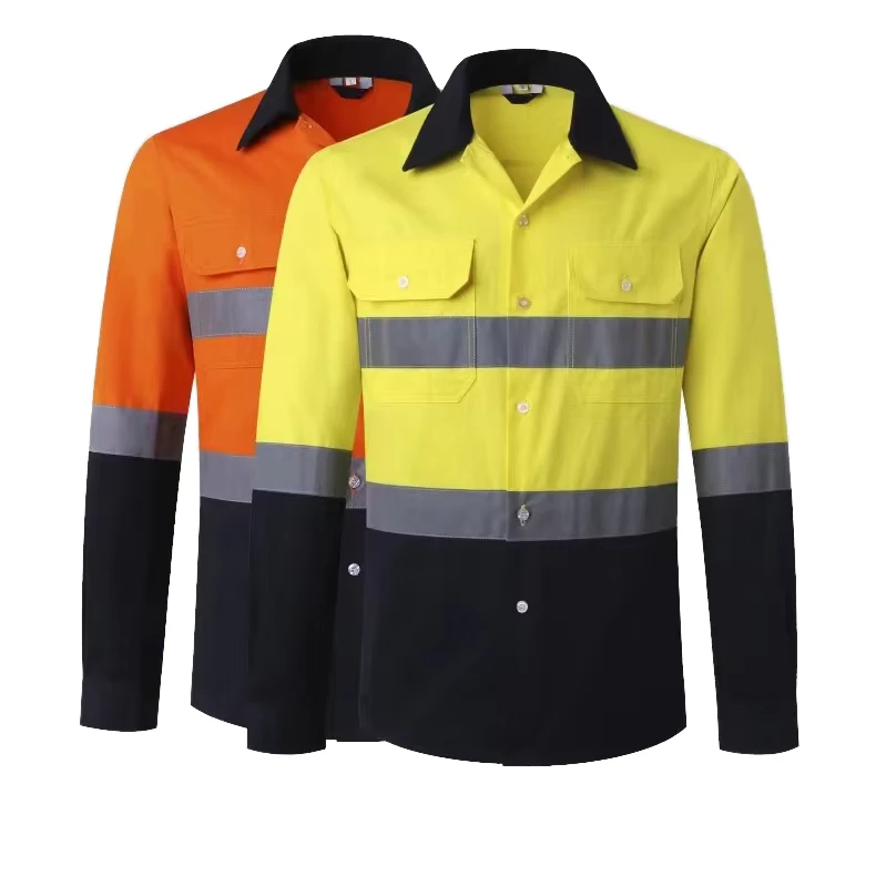 Men's 100% Cotton Fireproof Workwear Reflective Mining Uniform Hi Vis Anti Static Work Suit