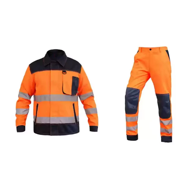 Men's 100% Cotton Hi Vis Reflective Safety Workwear Jacket and Pants Suit