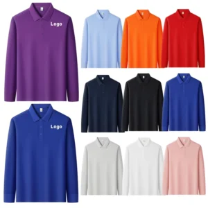 Men’s 100% Cotton Long-Sleeve Polo Shirt with Custom Logo Printing or Embroidery