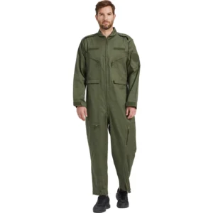 Men’s 100% Cotton Olive Green Zip up Pockets Hook and Loop Style Casual Work Wear Plain Rip Stop Grid One Piece Coveralls