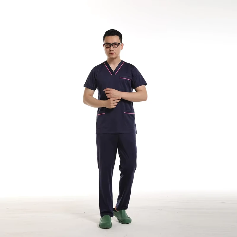 Men's 100% Cotton Twill Scrub Set, Navy, Doctor and Nurse Hospital Uniform