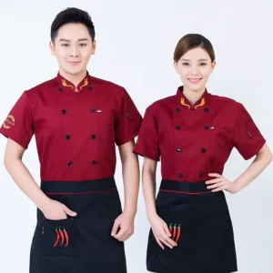 Men’s 100% Polyester Chef Jacket Short or Long Sleeve Wheat-Ear Collar