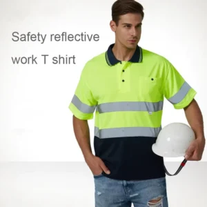 Men’s 100% Polyester Reflective Safety ANSI Class 2 Fluorescent Yellow Polo T Shirt Customized Logo High Visibility Workwear