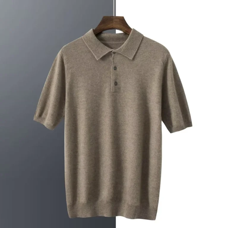 Mens-100-Pure-Cashmere-Polo-Neck-Sweater-Solid-Short-Sleeve-Pullover