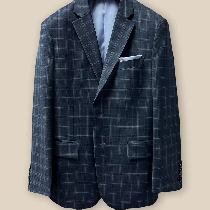 Men's 100% Super 140sWool Check Suit Exquisite Two Piece Formal Wear for Business Weddings Senior Casual Single Breasted Closure