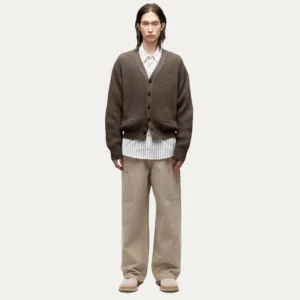Men’s 100% Wool Full Cardigan V-Neck Sweater, Knitted Outwear Top