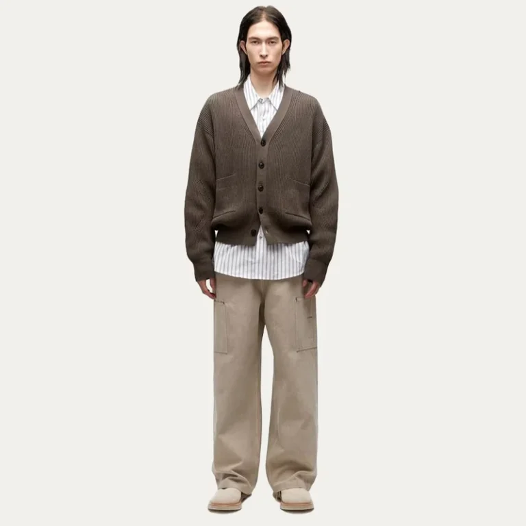 Mens-100-Wool-Full-Cardigan-V-Neck-Sweater-Knitted-Outwear-Top