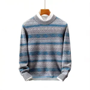 Men’s 100% Wool Striped Pullover Sweater with Anti Pilling & Breathable Features Full Sleeves Winter Warmth