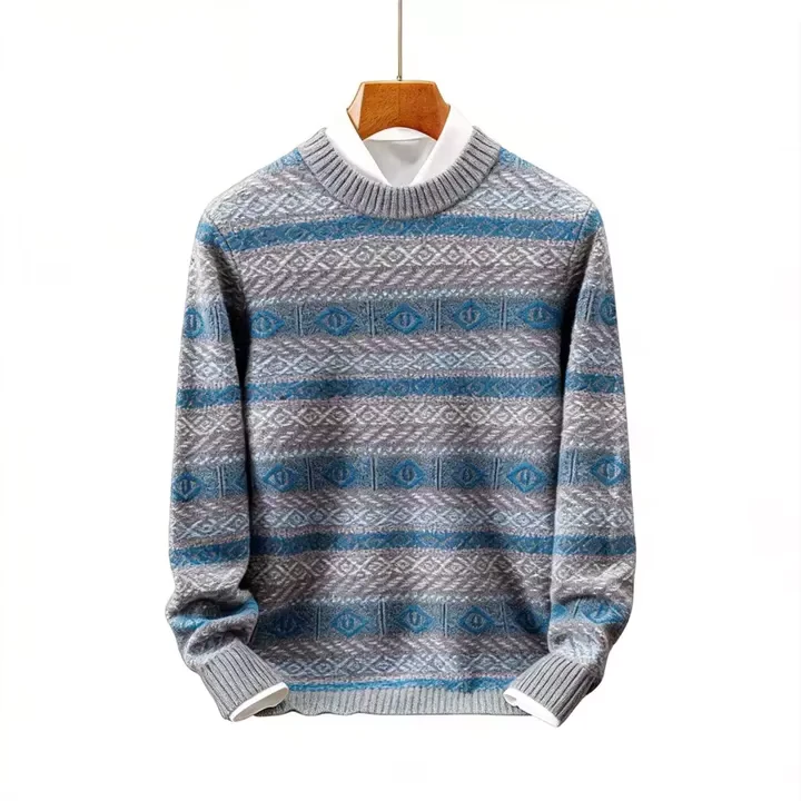 Mens-100-Wool-Striped-Pullover-Sweater-with-Anti-Pilling-Breathable-Features-Full-Sleeves-Winter-Warmth