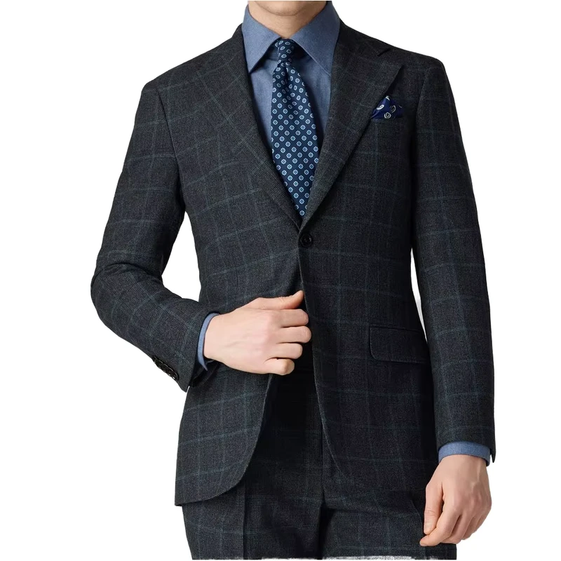 Mens 100%Wool Suit with Single Breasted High Quality Horn Buttons Made to Measure Mens High Super Support OEM Services
