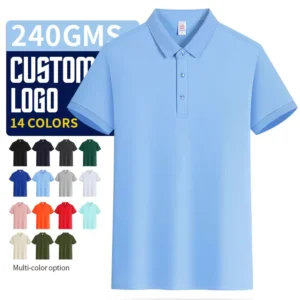 Men’s 240g Cotton Golf Polo Shirt with Custom Print and Embroidered Logo for Work Uniforms