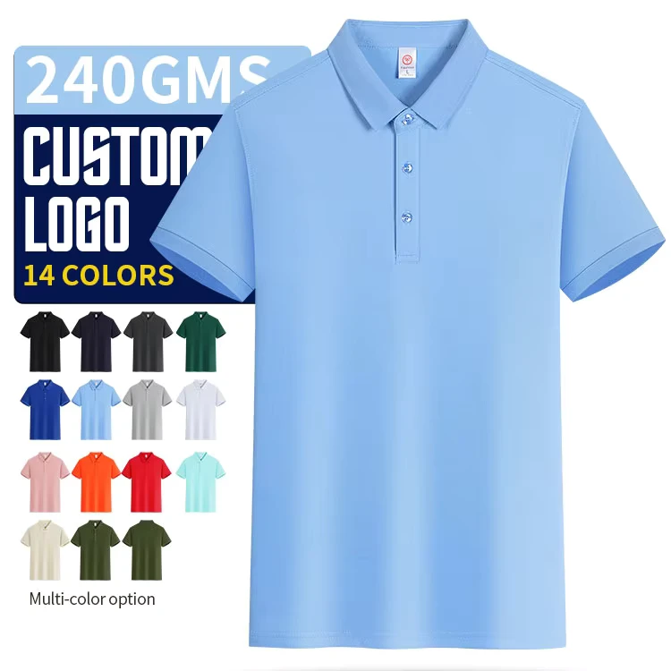 Men's 240g Cotton Golf Polo Shirt with Custom Print and Embroidered Logo for Work Uniforms