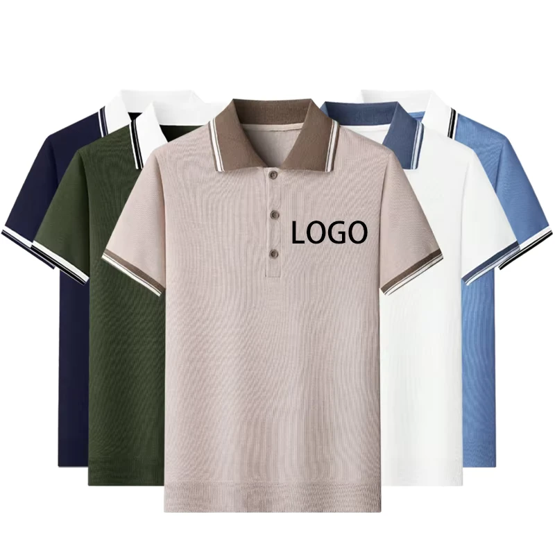 Men's 3-Button Short Sleeve Knitted Polo Shirt Ribbed Lightweight Golf Shirt