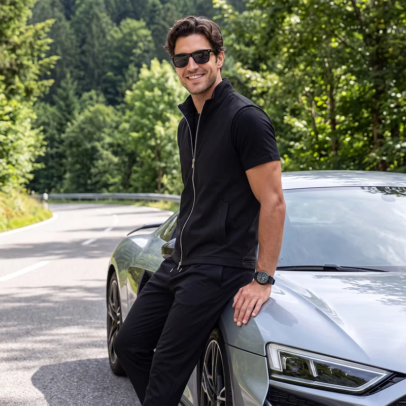 Men's 3-Piece Tracksuit Set Mercerized Cotton T-Shirt and Vest
