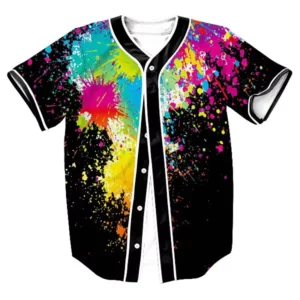 Men’s 3D Splash Ink Print Baseball Jersey Short Sleeve Casual T-Shirt