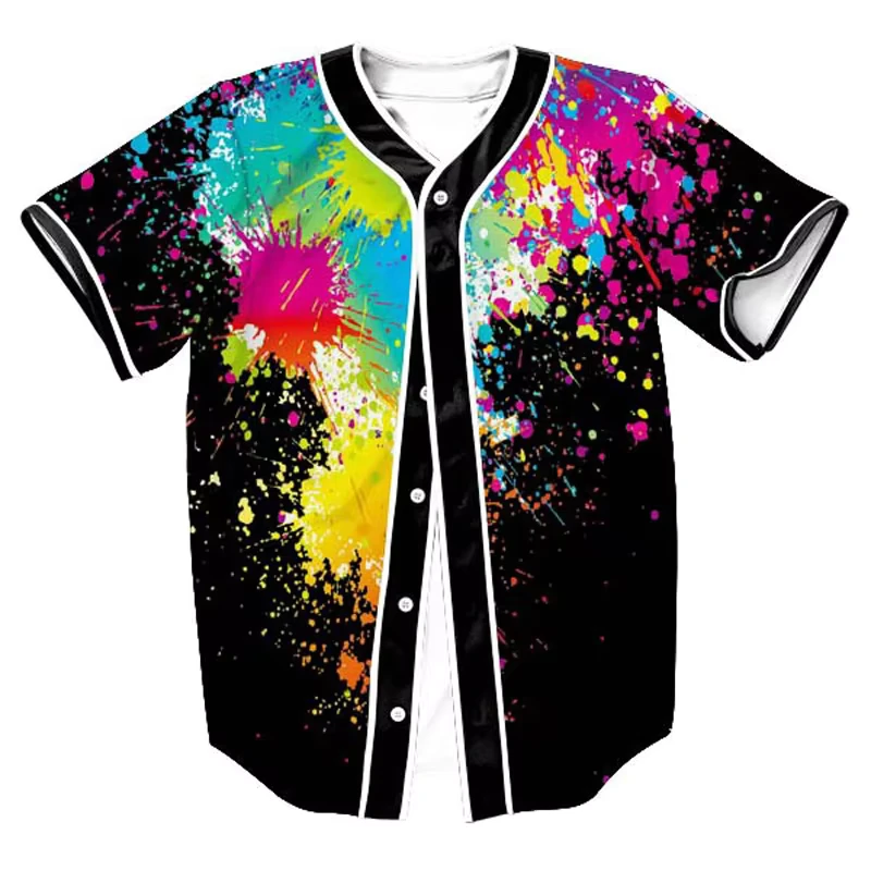 Men's 3D Splash Ink Print Baseball Jersey Short Sleeve Casual T-Shirt