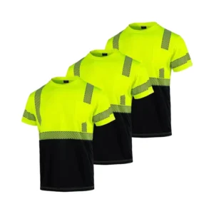 Men’s ANSI Class 2 Hi Vis Shirts Short Sleeve Reflective Safety Clothing for Construction Work Hi Visibility Hi Visibility