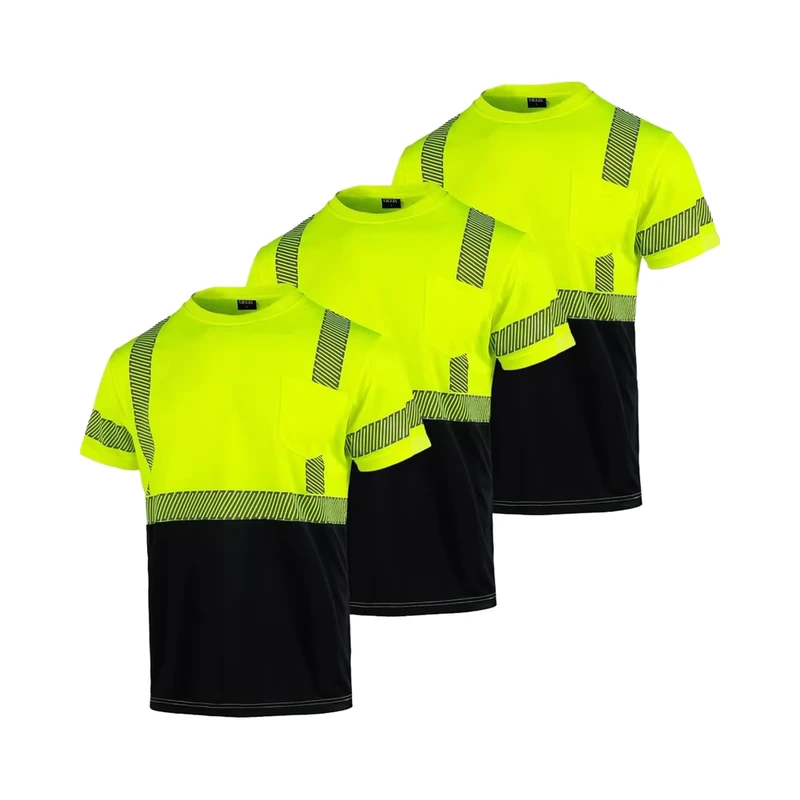 Men's ANSI Class 2 Hi Vis Shirts Short Sleeve Reflective Safety Clothing for Construction Work Hi Visibility Hi Visibility