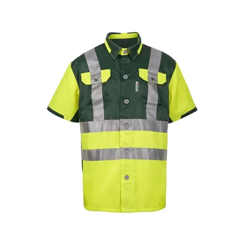Mens-ANSI-Class-2-LED-Flash-Hi-Vis-Reflective-Safety-Short-Sleeve-Waterproof-Breathable-Yellow-Vest-Workwear-Customizable-Logo