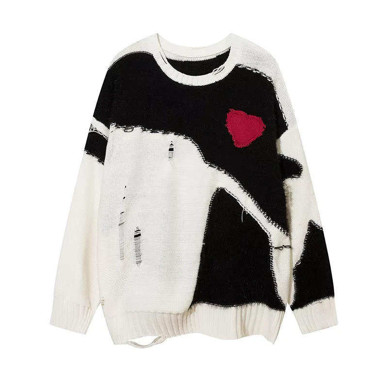 Men's Anti-Pilling Winter Long-Sleeved Pullover Sweater Frayed Stitching Trendy Loose Knitwear
