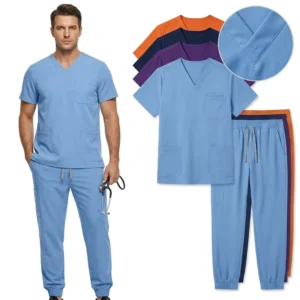 Men’s Athletic Fit Medical Scrubs Set 4-Way Stretch Antimicrobial Multi-Pocket Jogger Uniform for Dental Spa Clinic Doctors