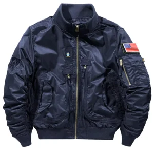 Men’s Autumn Baseball Pilot Bomber Jacket Stand Collar Korean Style Workwear Casual