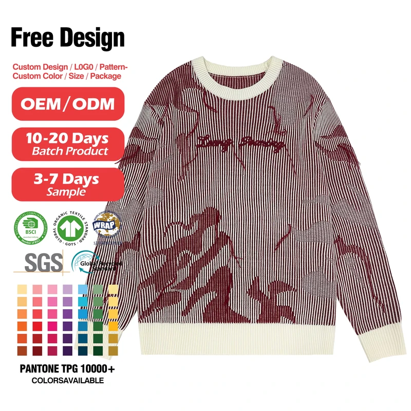 Men's Autumn Fashion Anti-Shrink and Breathable Crew Neck Cotton Pullover Sweater Knit Sweater