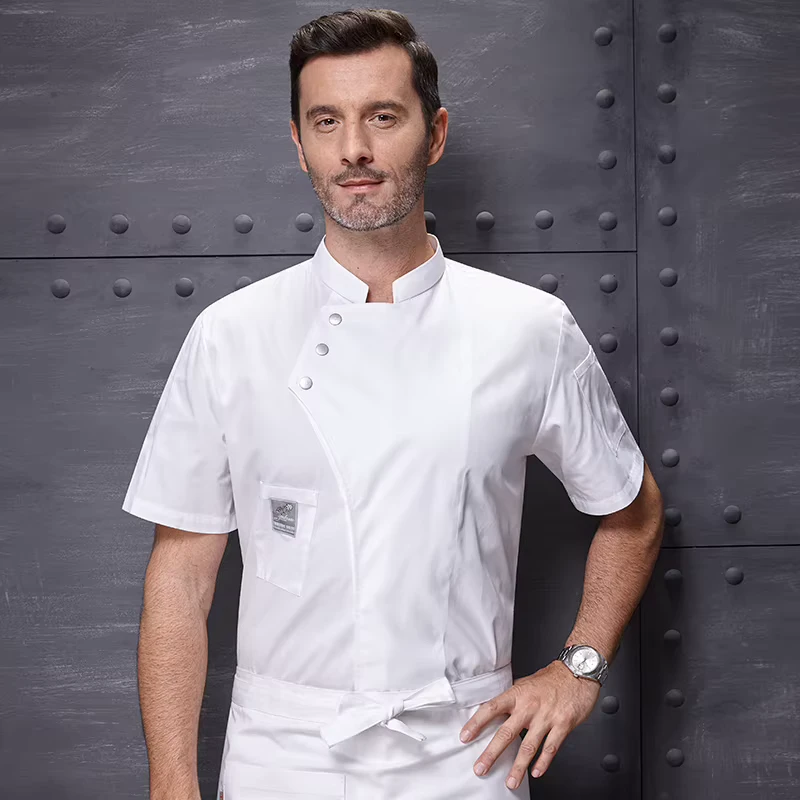 Men's Breathable Short-Sleeve Polyester Cotton Chef Uniform for Restaurants and Hotels