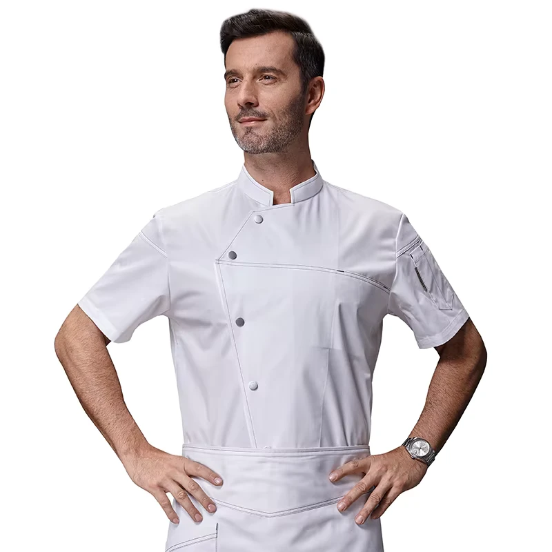 Men's Breathable Short-Sleeved Chef Uniform 35% Cotton 65% Polyester for Western Restaurant and Hotel Kitchen Workwear OEM