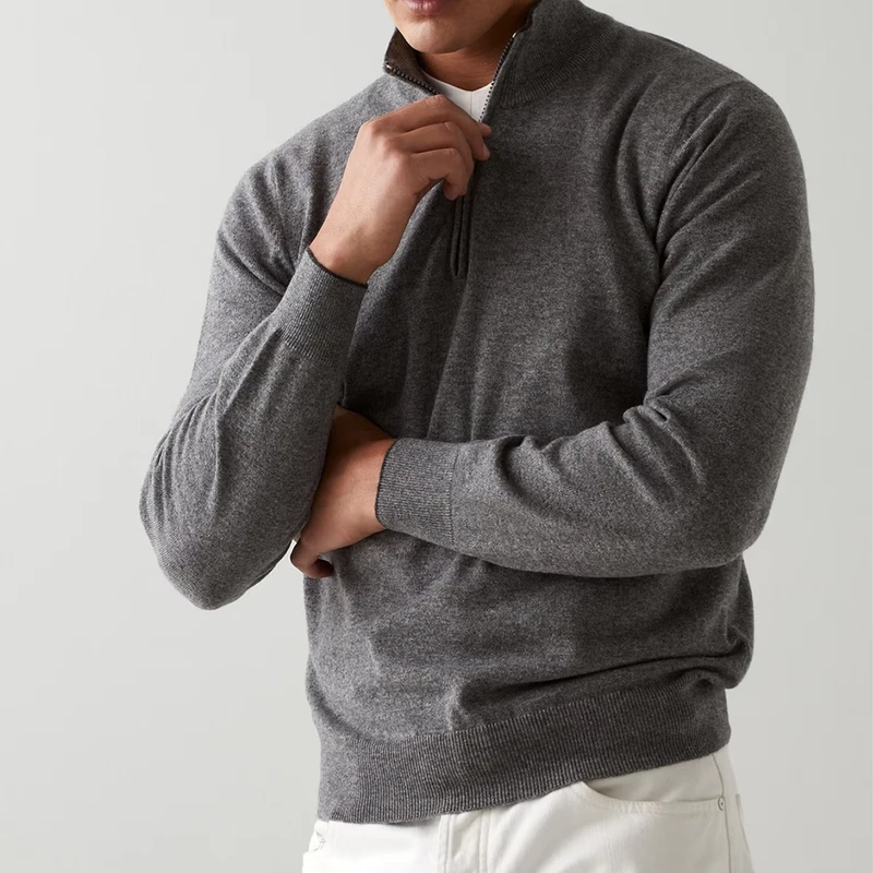 Men's Breathable Solid Cashmere Knitwear Winter Pullover Sweater With Turtleneck And Half Zipper OEM Service Available