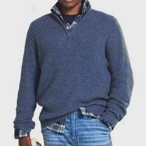 Men’s Business Casual Loose Zipper Stand Collar Sweater for Autumn and Winter