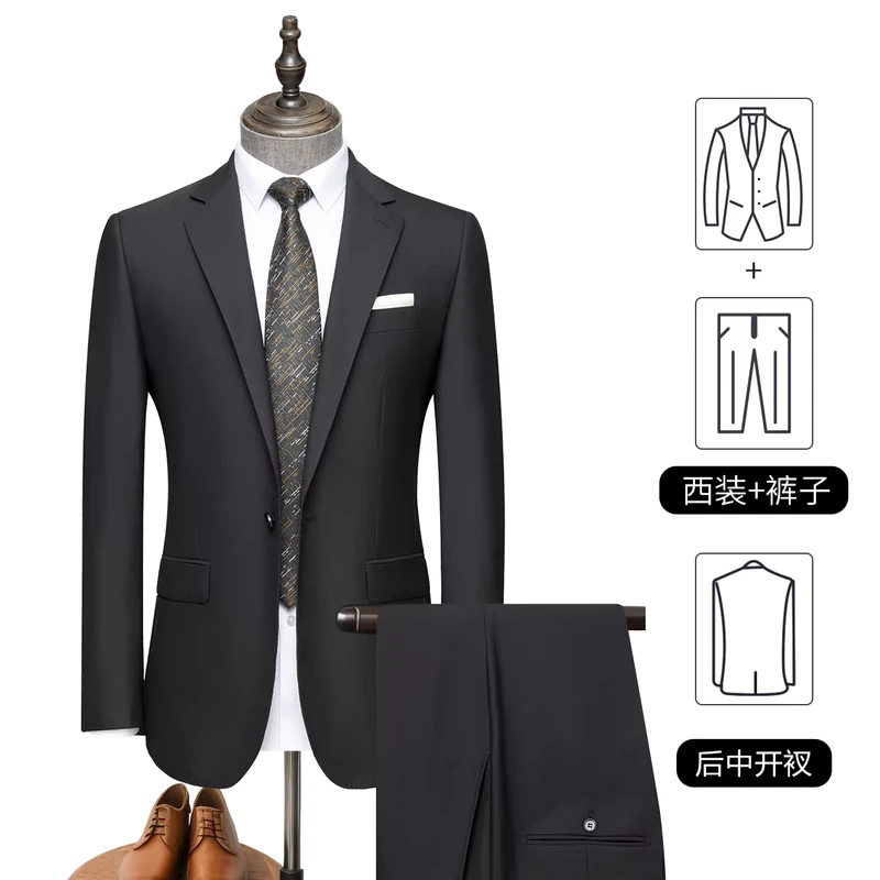 Men's Business Suit 70% Wool Black Button Closure Lapel Collar Plus Sizes for Wedding Groom Bank Staff Work Clothes