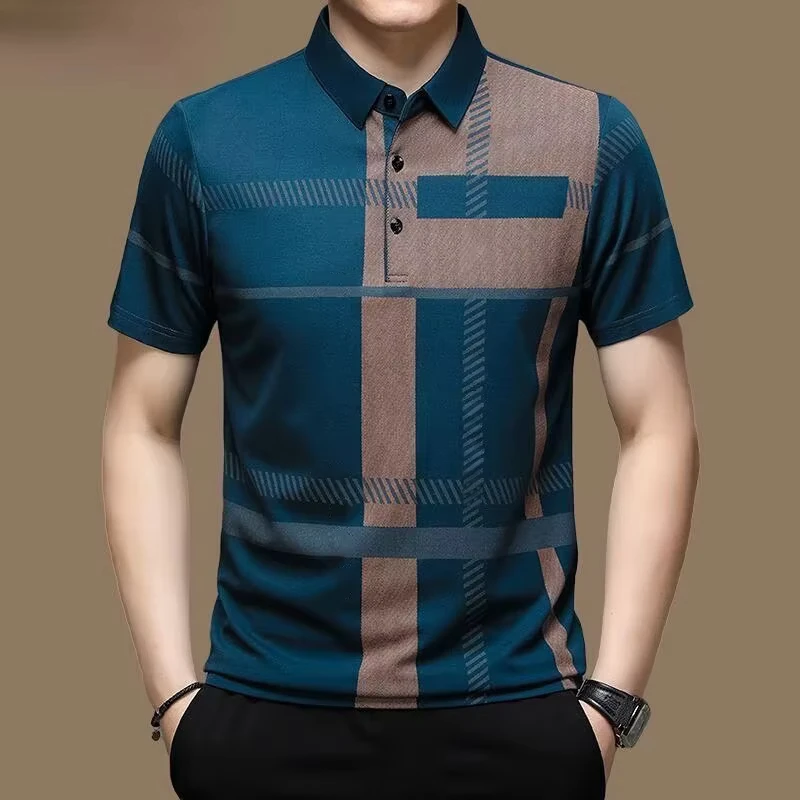 Men's Button-Up Polo Shirt Business Workwear Short-Sleeve Casual Streetwear